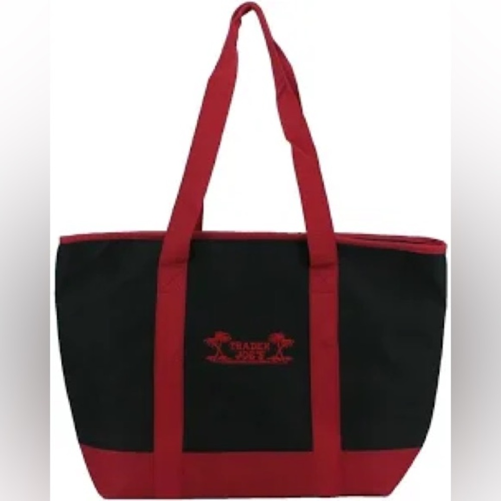 Trader Joes Black & Red Insulated Canvas Tote Bag - Picture 2 of 2